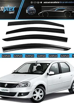 Ветровики / дефлекторы окон renault logan i седан 2004-2013 (скотч) sunplex