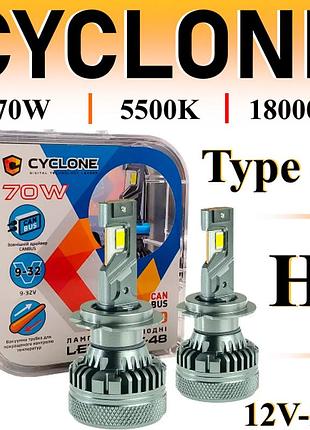 Led лампи в фару с обманкой h7 12v-24v 70w 5500k 18000l can bus cyclone type 48