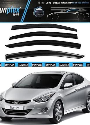 Ветровики / дефлекторы окон hyundai elantra (md) 2010-2015 (скотч) sunplex