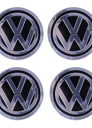 Наклейка емблема на колесный колпак или диск d 90 мм vw черная (4шт)