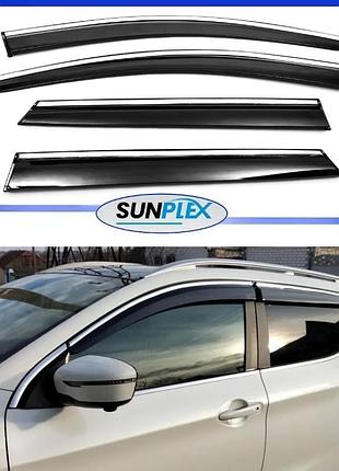 Дефлекторы окон, ветровики на nissan qashqai ii 2014-2021 с хром молдингом (скотч) sunplex