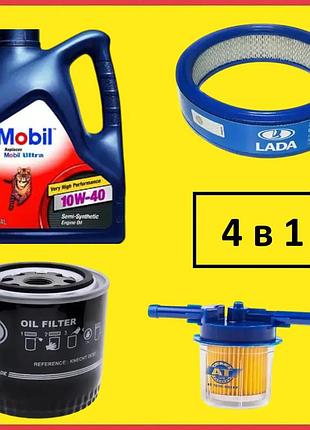 Комплект для замены масла ваз 2101-2107 (масло mobil 10w-40 sn, a3/b3 4 л + 3 фильтра)