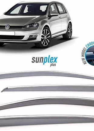 Ветровики / дефлекторы окон volkswagen golf vii хетч 5d 2012-2020 (скотч) sunplex с хром молдингом