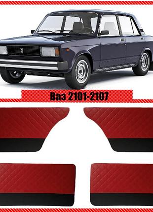 Карти дверей кожзам черние с красным на авто ваз 2101, 2102, 2103, 2104, 2105, 2106, 2107 ромбик