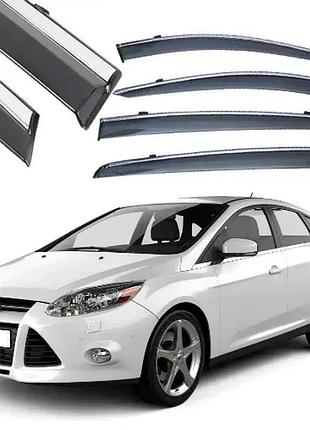 Ветровики / дефелекторы окон ford focus iii сед/хетч 2011-2018 (скотч) sunplex c хром молдингом