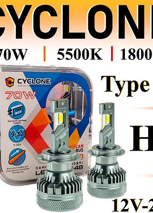 Led-лампи в фару з обманкою h7 12v-24v 70w 5500 k 18000l cyclone type 48