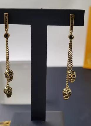 Серьги александр маккуин skull double chain drop earrings люкс качество