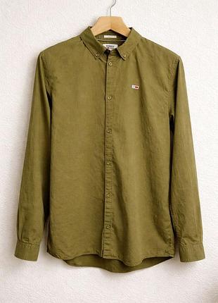 Рубашка мужская хлопковая tommy jeans tommy hilfiger оливковая хаки l 4