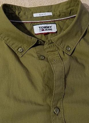 Рубашка мужская хлопковая tommy jeans tommy hilfiger оливковая хаки l 6
