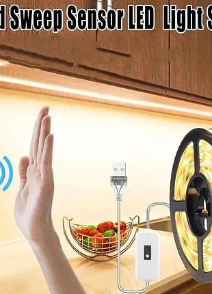 Светодиодная led лента с датчиком движения, 5v, usb - освещение. белый цвет, подсветка. с адаптером. 5м ip20