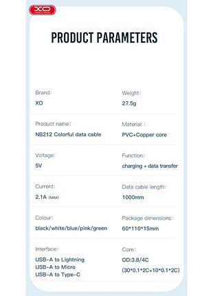 Кабель micro xo nb212 2.1a 5