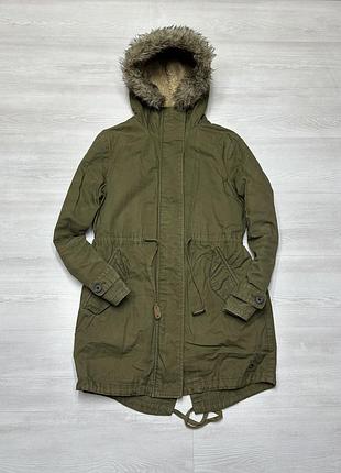 Jack wills фірмова утеплена жіноча зелена куртка парка хакі з капюшоном на хутрі