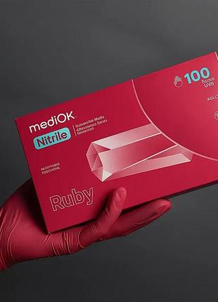 Рукавички нітрилові mediok, розмір l, бордові,ruby 100 шт s