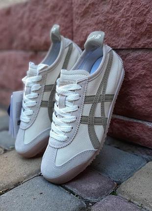 Женские кроссовки asics onitsuka tiger mexico 66 beige brown бежевые с хаки