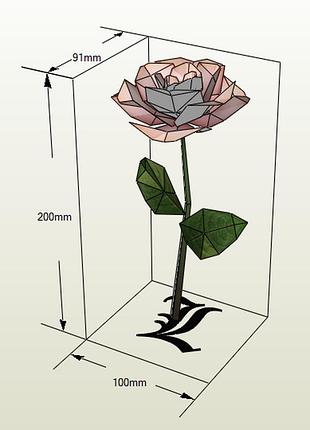 Paperkhan конструктор з картону 3d фігура роза рослина паперкрафт papercraft подарунковий набір для творчості іграшка орігамі