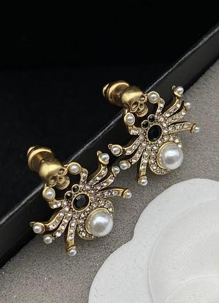 Сережки олександр макквін spider skull pearl earrings якість люкс