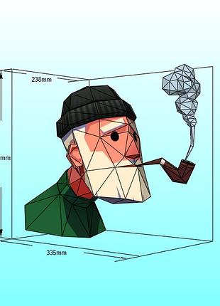 Paperkhan набір для творчьості 3d фігура моряк рибак курільщик статуя скульптура паперкрафт papercraft подарунковий орігамі