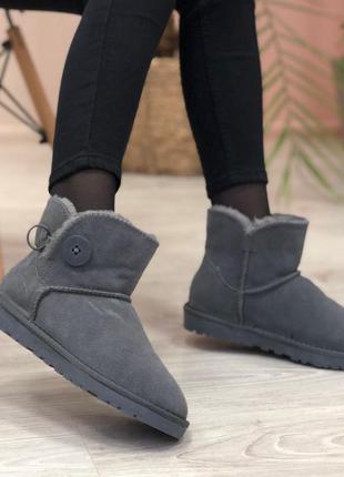 Угги серые с пуговицей ugg mini bailey bow grey5 фото