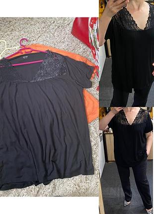 Базова чорна футболка з кружевом,bodywear,p.48-52