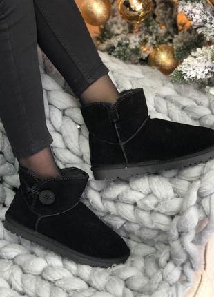 Ugg classic mini bailey batton black 🖤чорні жіночі уггі з хутром