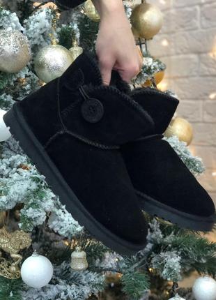 Ugg classic mini bailey batton black 🖤угги чёрные женские с мехом5 фото