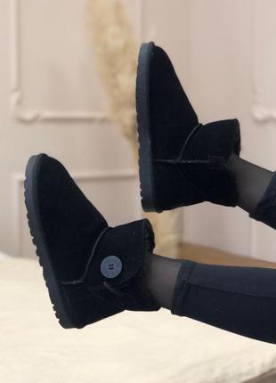 Ugg classic mini bailey batton black 🖤угги чёрные женские с мехом7 фото