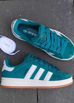 Женские кроссовки adidas campus green white Адидас кампус зеленого с белым цветами