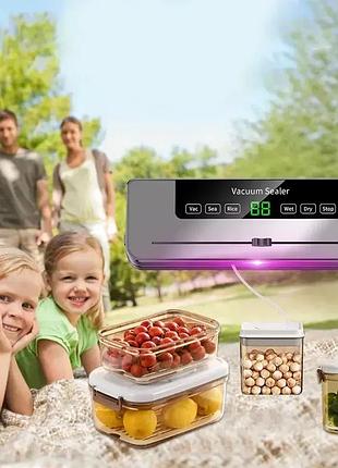 Вакуумний пакувальник для продуктів з led-дисплеєм та різаком, побутовий вакууматор , машинка для вакуумного пакування top shop