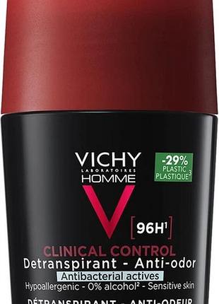 Шариковый антиперспирант vichy homme clinical control для мужчин против чрезмерного потоотделения и запаха 96 часов защиты 50 мл