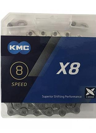 Цепь kmc x8 1/2"×3/32" 116 звеньев silver/silver
