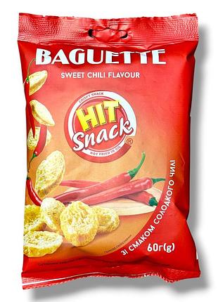 Сухарики багет hit snack «солодкий чилі» 60 г, хрусткі грінки зі смаком сиру хіт снек