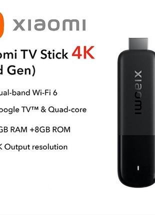 Медіаплеєр xiaomi tv stick 4k 2nd gen 2/8 gb global (mdz-33-aa) smart box приставка google tv bluetooth пульт