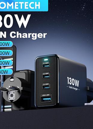 Зарядний пристрій asometech 130w gan usb-c type-c швидке заряджання для ноутбука macbook iphone xiaomi samsung