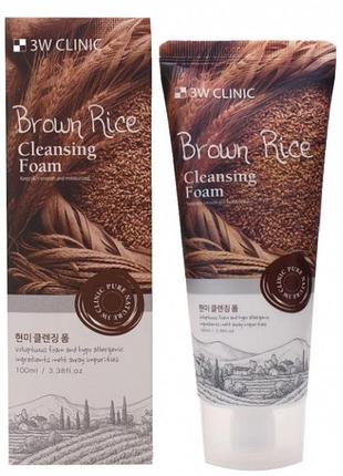 Натуральна пінка для вмивання з екстрактом коричневого рису 3w clinic brown rice cleansing foam 100 мл
