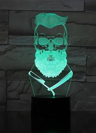 3d світильник barber skull resteq — світлодіодна лампа череп перукаря, 7 кольорів, usb/батарейки for home
