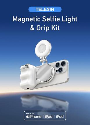 ​магнитный держатель magsafe telesin p1-mp-10 с bluetooth кнопкой и led кольцевой селфи-лампой для фото видео