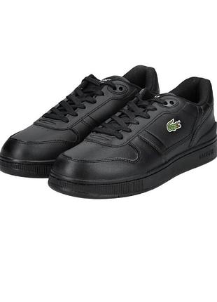 Оригинальные кожаные кроссовки lacoste t-clip set 224(,748sma003102h) мужские черные кеды лакост, размер 46 (30 см), премиум качество, новые в коробке