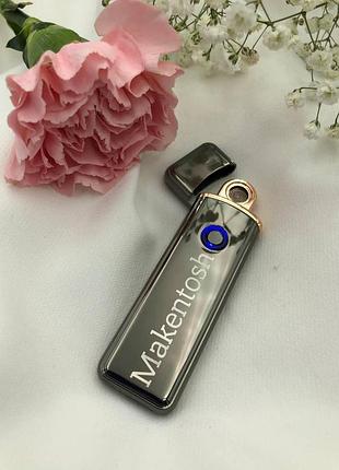 Запальничка usb чорний лід тонка з лазерним гравіюванням