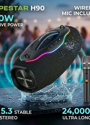 Караоке колонка hopestar h90 220w акустика с микрофоном 24000mah tws bt 5.4 портативная ipx6 boom box party