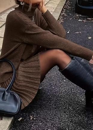 Шоколадний вʼязаний костюм новий з юбкою кашеміровий zara