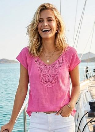 Вискозная блуза рубашка с кружевом