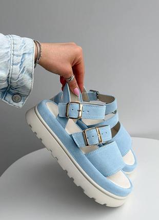 Босоножки замшевые на платформе голубые р. 36-39