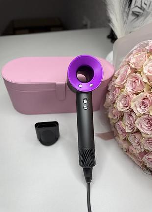 Фен super hair dryer серо-фиолетовый с ионизацией и турборежимом с кейсом на 1 насадку