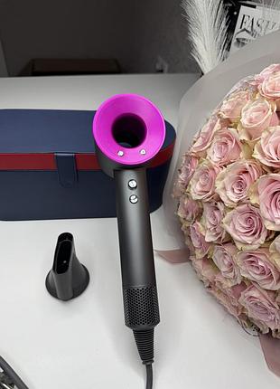 Фен super hair dryer серо-розовый с ионизацией и турборежимом с кейсом на 1 насадку