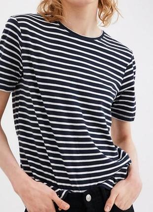Хлопковая темно синяя полосатая футболка zara
