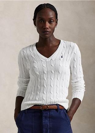 Белый хлопковый джемпер в косы ralph lauren