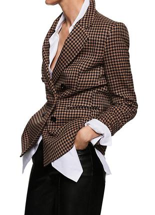 Пиджак mango s, xs, новый, жакет манго в гусиную лапку, коричневый