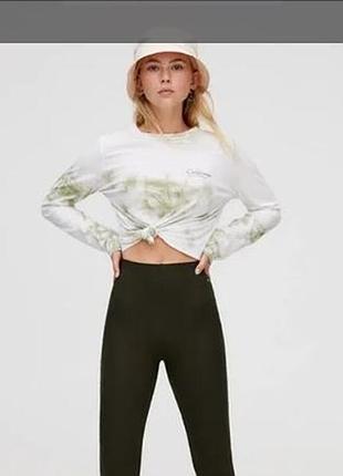 Pull&bear базовые черные бриджи, кюлоты, укороченные брюки, штаны в рубчик высокая посадка