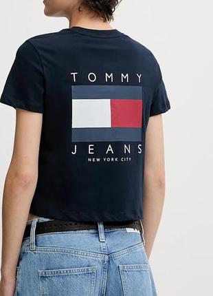 Футболка жіноча оригінальна tommy hilfiger темно синя xs/s 100%-котон