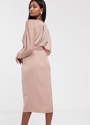Атласна сукня міді з запахом і рукавами "кажан" asos design 2